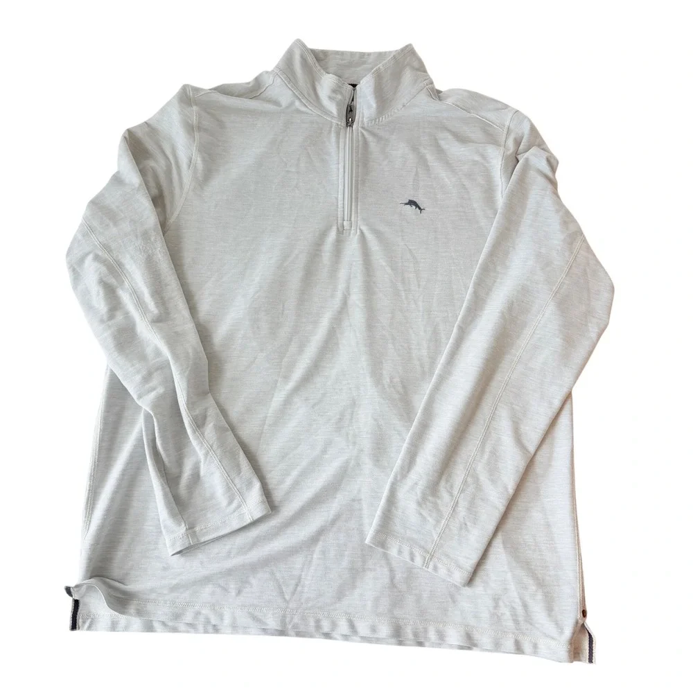 Tommy Bahama Quarter Zip Pullover Marlin Logo Casual‎ Mens XL Gray